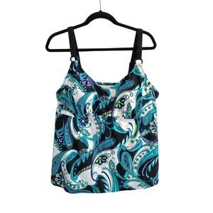 Ocean Dream Signature Plus Size 22W Blue White Paisley Swirl Tankini Swim Top